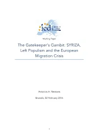 The Gatekeeper's Gambit: SYRIZA, Left Populism and the European Migration Crisis
