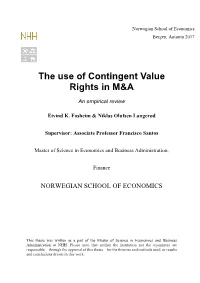 The Use of Contingent Value Rights in M&A
