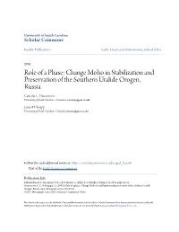 Change Moho in Stabilization and Preservation of the Southern Uralide Orogen, Russia Camelia C