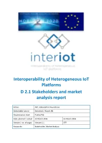 Interoperability of Heterogeneous Iot Platforms D 2.1 Stakeholders and Market Analysis Report