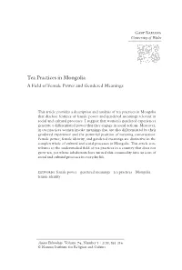 Tea Practices in Mongolia a Field of Female Power and Gendered Meanings