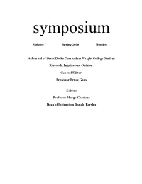 Volume I Spring 2000 Number 1 a Journal of Great Books Curriculum