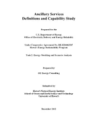 Ancillary Services Definitions and Capability Study