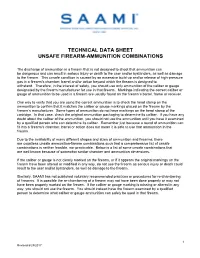 Technical Data Sheet Unsafe Firearm-Ammunition Combinations