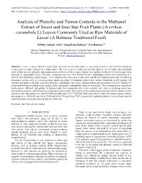 Analysis of Phenolic and Tannin Contents in the Methanol Extract Of
