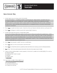 Answer Key: Suicide Prevention