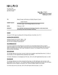 Development of Heritage Properties Within South End Secondary Plan Area of Halifax Peninsula