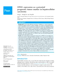 DPM1 Expression As a Potential Prognostic Tumor Marker in Hepatocellular Carcinoma