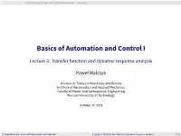 Lecture 3: Transfer Function and Dynamic Response Analysis