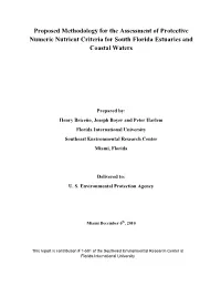 Proposed Methodology for the Assessment of Protective Numeric Nutrient Criteria for South Florida Estuaries and Coastal Waters