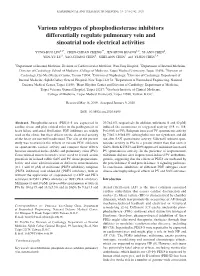 Various Subtypes of Phosphodiesterase Inhibitors Differentially Regulate Pulmonary Vein and Sinoatrial Node Electrical Activities