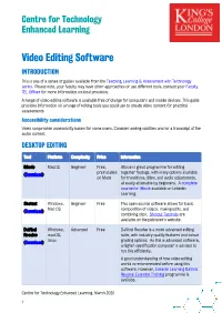 Video Editing Software INTRODUCTION This Is One of a Series of Guides Available from the Teaching, Learning & Assessment with Technology Series