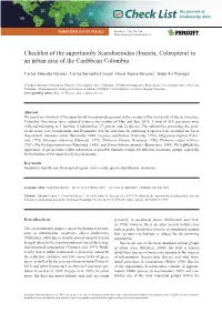 Checklist of the Superfamily Scarabaeoidea (Insecta, Coleoptera) in an Urban Area of the Caribbean Colombia