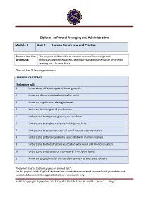 Diploma in Funeral Arranging and Administration Module 3 Unit 9
