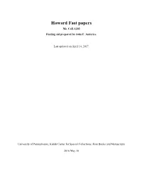 Howard Fast Papers Ms