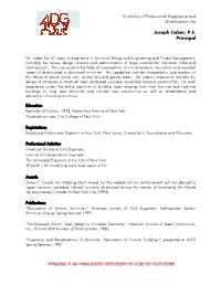 Summary of Professional Experience and Qualifications for Oseph Lieber
