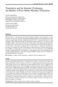 Translation and the Internet: Evaluating the Quality of Free Online Machine Translators