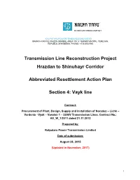 Transmission Line Reconstruction Project Hrazdan to Shinuhayr Corridor Abbreviated Resettlement Action Plan Section 4: Vayk Line