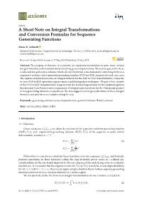 A Short Note on Integral Transformations and Conversion Formulas for Sequence Generating Functions