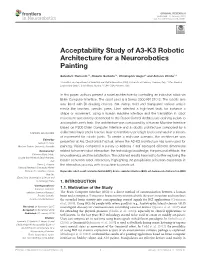 Acceptability Study of A3-K3 Robotic Architecture for a Neurorobotics Painting