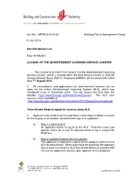 Closing of the Advertisement Licensing Service Counter