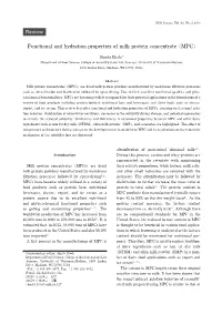 Functional and Hydration Properties of Milk Protein Concentrate (MPC)