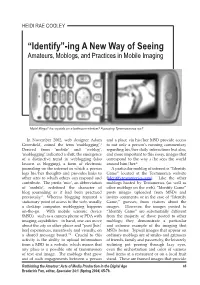 Identify”-Ing a New Way of Seeing Amateurs, Moblogs, and Practices in Mobile Imaging