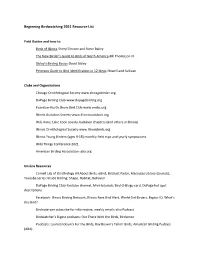 Beginning Birdwatching 2021 Resource List