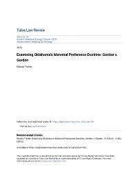 Examining Oklahoma's Maternal Preference Doctrine: Gordon V