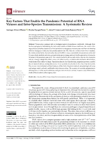 Key Factors That Enable the Pandemic Potential of RNA Viruses and Inter-Species Transmission: a Systematic Review