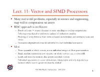 Lect. 11: Vector and SIMD Processors