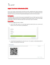 Jaggaer Two-Factor Authentication (2FA)