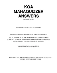 Mahaquizzer 2009 Answers