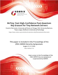 Mctiny: Fast High-Confidence Post-Quantum Key Erasure for Tiny Network Servers Daniel J