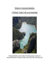 Schedule of Cruising Boat Destinations in Northland –Version 2 With