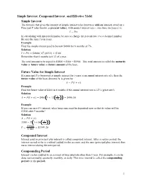 Simple Interest, Compound Interest, and Effective Yield
