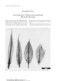 Bryological Notes Lectotypification of Bryum Moravicum Podp. (Bryopsida