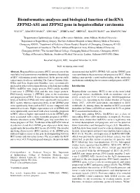 Bioinformatics Analyses and Biological Function of Lncrna ZFPM2‑AS1 and ZFPM2 Gene in Hepatocellular Carcinoma