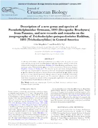 Crustacean Biology Advance Access Published 7 January 2019 Journal of Crustacean Biology the Crustacean Society Journal of Crustacean Biology 39(1) 62–73, 2019