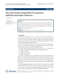 On Some Trace Inequalities for Positive Definite Hermitian Matrices