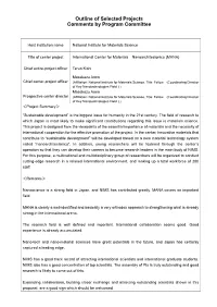 Outline of Selected Projects Comments by Program Committee