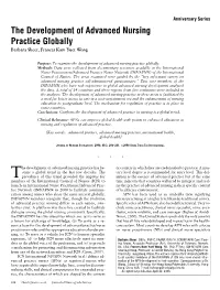 The Development of Advanced Nursing Practice Globally Barbara Sheer, Frances Kam Yuet Wong