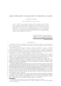 ABOUT STATIONARITY and REGULARITY in VARIATIONAL ANALYSIS 1. Introduction the Paper Investigates Extremality, Stationarity and R