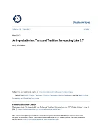 An Improbable Inn: Texts and Tradition Surrounding Luke 2:7