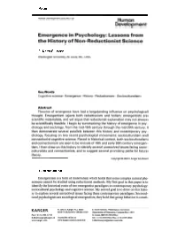 Emergence in Psychology: Lessons from the History of Non-Reductionist Science