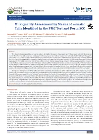 Milk Quality Assessment by Means of Somatic Cells Identified in the PMC Test and Porta SCC
