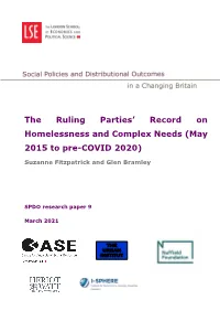 The Ruling Parties' Record on Homelessness and Complex Needs