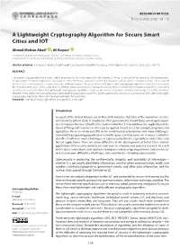 A Lightweight Cryptography Algorithm for Secure Smart Cities and IOT