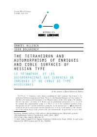 The Tetrahedron and Automorphisms of Enriques and Coble Surfaces Of