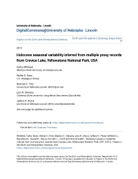 Holocene Seasonal Variability Inferred from Multiple Proxy Records from Crevice Lake, Yellowstone National Park, USA